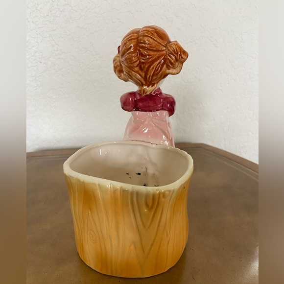 Vintage Adorable LEFTON Planter Vase Girl Holding Cat Ceramic RARE - Picture 3 of 11